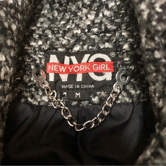 Vintage 80s New York Girl Boucle Bomber Jacket Black Speckled Coat Shoulderpads - Picture 11 of 13